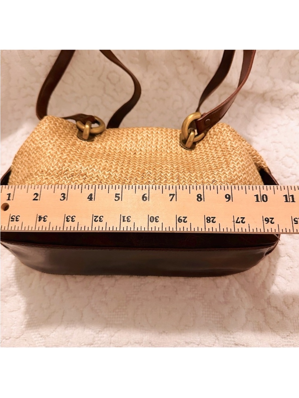 Vintage | Bag | Leather & Straw Shoulder Bag - Picture 10 of 13